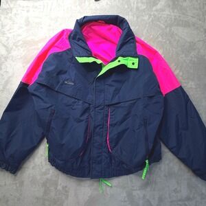 vtg Columbia Powder Keg Jacket Navy Pink Neon Green size XL